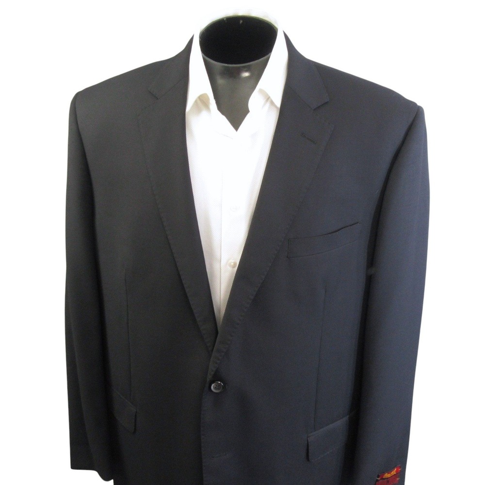 NEW Renoir Mens Blazer‎ 48L Black Super 140s Wool 2-Button Formal Sport Coat
